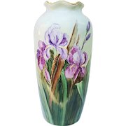 Fabulous 10-3/4" Vintage Imperial PSL Austria 1900 Hand Painted "Purple Iris" Floral Vase