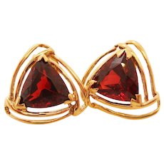 14 Karat Yellow Gold Garnet Triangle Knot Earrings