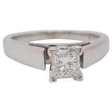 14K White Gold GIA Certified 0.31ct Princess Cut Diamond Engagement Ring