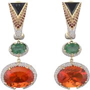 18K Yellow Gold Earrings with Diamonds, Sapphires, Emeralds, and Fire Opals | Olapa Earrings
