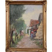 1900s Watercolor Painting, Old Farm Scene Rural Landscape, Frans Bossaerts