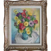 1950s Painting, Still Life with Flowers, Oil on Canvas, Claire Demartinécourt