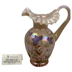 1997 Fenton Champagne Field Flowers 2 Pitcher #2796 XT signed D Wright - Family Signature Series