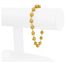 19k Portuguese Yellow Gold 7g Hollow Light 6.5mm Ball Bead Link Bracelet 7.75"