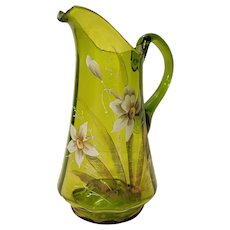 19th Century blown glass enameled pitcher