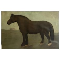 19th Century English Bay-Colored (Reddish-Brown) Shire Breed Horse Oil on Canvas