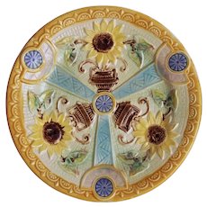 8" Majolica Sunflower Plate Samuel Lear Antique English Registry Mark - 19th C., England