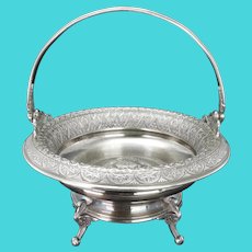 Aesthetic Movement Victorian Derby Silver Plate Cake Basket Circa 1883