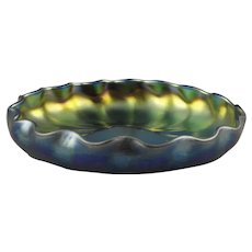 An American Art Glass Bowl in Blue Iridescent Glass