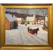 Anthony Thieme Landscape Oil Painting, Mountain Village in Winter
