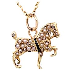 Antique 14KT and Pearl Horse Pendant