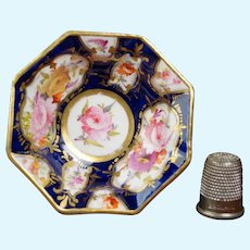 Antique 19th Century Miniature Doll Bowl, Floral, Cobalt Blue, Coalport Porcelain, English Circa 1820 Regency Era AF