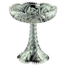 Antique ABP Wheel Cut Scottish Thistle Tall Crystal Centerpiece Compote