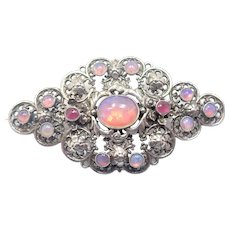 Antique Austro-Hungarian Silver Opals and Rubies Pin