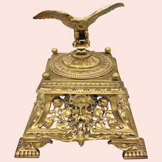 Antique Bronze Napoleon III Inkwell Eagle Finial on Lid
