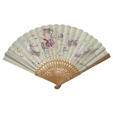Antique Chinese Export Embroidered Hand Fan Circa 1900
