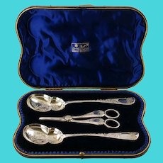 Antique English Sterling Silver Cased 3 Piece Fruit Serving Set by George Jackson and David Fullerton