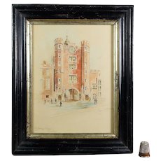 Antique English Watercolor, British Royal Family Residence St James Palace, Circa 1905 by Frank Dobbs
