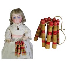 Antique French Doll Sized Skittles "Quilles" Toy Game of Pins!