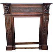 Antique French Fireplace Mantel Surround GOTHIC REVIVAL Oak LARGE 19th C