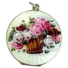 Antique French Guilloché Enamel and Silver Locket Pendant