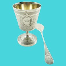 Antique French Sterling Silver Egg Cup & Spoon, Engraved with the Crown of  Marquis