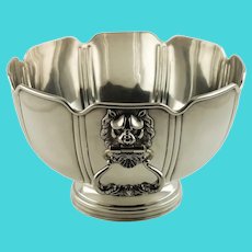 Antique George V Crichton Brothers Sterling Silver Montieth Bowl with Lion Mask Neoclassical Dolphin Handles