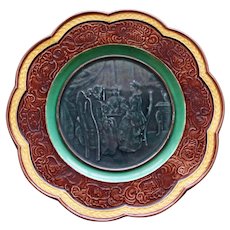 Antique Majolica Wedgwood Plate with Couples Playing Cards