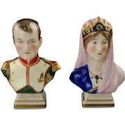 Antique Miniature Napoleon and Josephine Hand Painted European Hard Paste Porcelain Busts