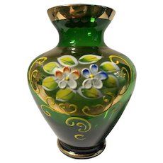 Antique Moser Bohemian Czech Glass Hand Painted Glass Vase Urn Vessel