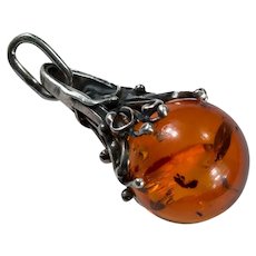 Antique Natural Baltic Amber Pools Of Light Orb Fine Silver Hand Crafted