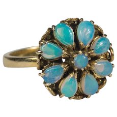 Antique Natural Opal Flower Ring 14k Gold
