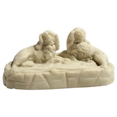 Antique Parian Cavalier King Charles Spaniel Dogs Figurine