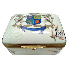 Antique Porcelain Armorial Trinket Dresser Box Edmé Samson Et Cie Paris ~ 19th C.