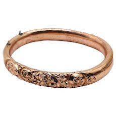 Antique Rose Gold Filled Bangle Bracelet Victorian Deeply Carved