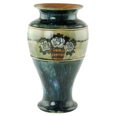 Antique Royal Doulton England Lambeth Ceramic Vase Rose Motif Arts and Crafts