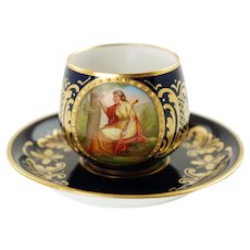 Antique Royal Vienna Hand Painted Artist Signed C Heer Porcelain Demitasse Cup and Saucer