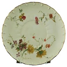Antique Royal Worcester Blush Ivory Scalloped Edge Plate with Floral Art Sprays and Gilt Decoration