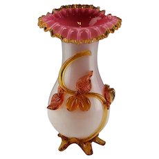 Antique Stevens & Williams Glass Peachblow Gold Crest JIP Vase