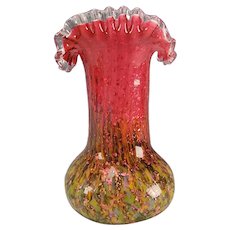 Antique Stevens & Williams Spangle Copper Mica Cranberry Glass Vase