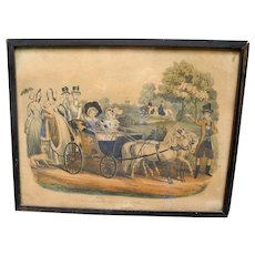 Antique Victorian Hand Coloured Engraved Print of Royal Family on a Drive in Windsor Park