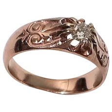 Antique Victorian Old Mine Cut Diamond Solitaire Rose Gold Ring