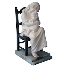 Antonio Frilli signed marble sculpture of a woman and child sitting in  a bronze chair