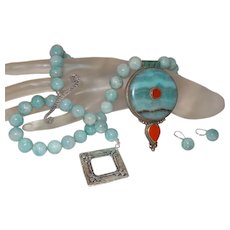 Aquamarine Necklace with Tibetan Pendant