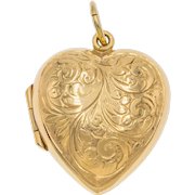 Art Deco 9ct Gold Puffy Heart Engraved Locket