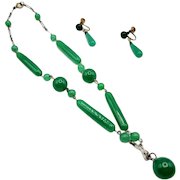 Art deco elongated glass necklace set