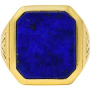 Art Deco Lapis Lazuli 14 Karat Yellow Gold Unisex Signet Ring