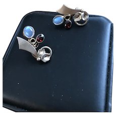 Art Deco Sterling Moonstone and Garnet Earrings