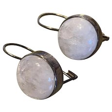 Art Deco Vintage Moonstone Sterling Silver Lever Back Earrings