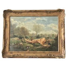 Barbizon School Painting of Wood Choppers and Wood Sawyers - Signed Rousseau - Oil on Canvas